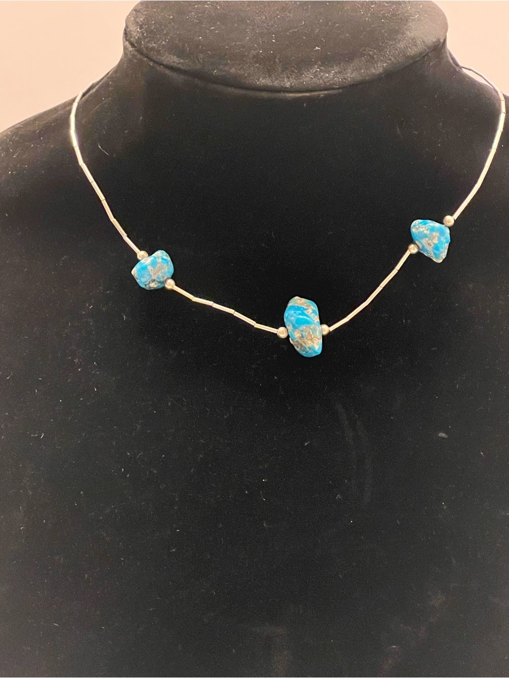 Sterling Silver Necklace with Turquoise Blue Bead Accents